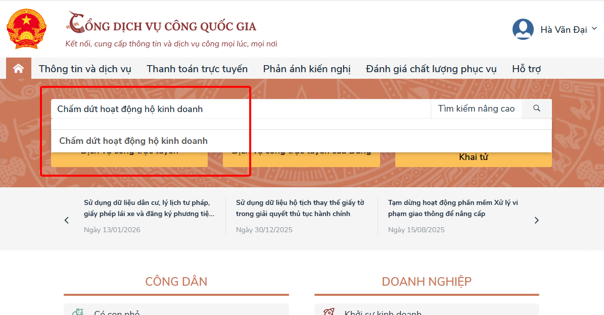 Tìm kiếm thủ tục chấm dứt hoạt động hộ kinh doanh