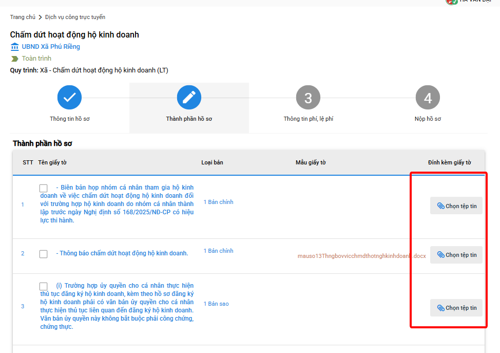 Đính kèm thành phần hồ sơ