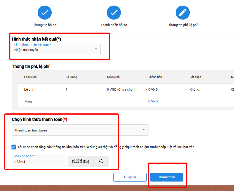 Thanh toán và nộp hồ sơ