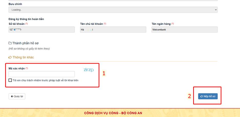 Xác nhận và nộp hồ sơ