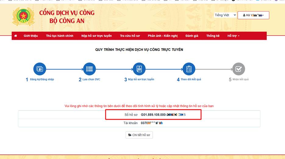 Mã số hồ sơ thành công