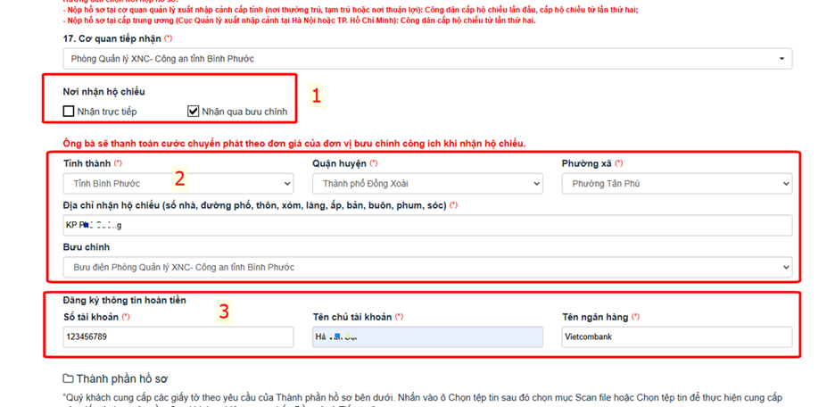 Thông tin nhận kết quả