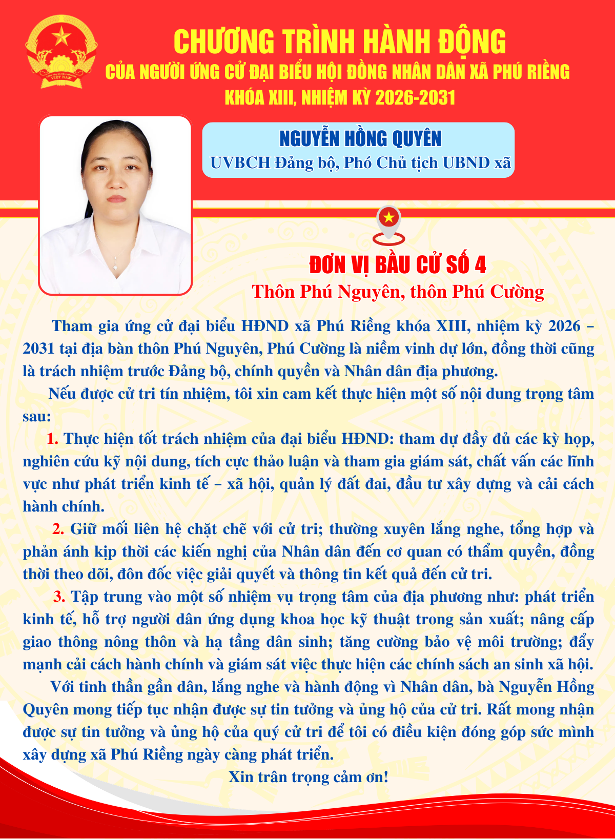 Chương trình hành động bà Nguyễn Hồng Quyên