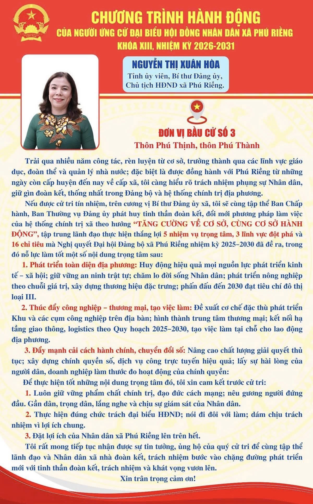 Chương trình hành động bà Nguyễn Thị Xuân Hòa