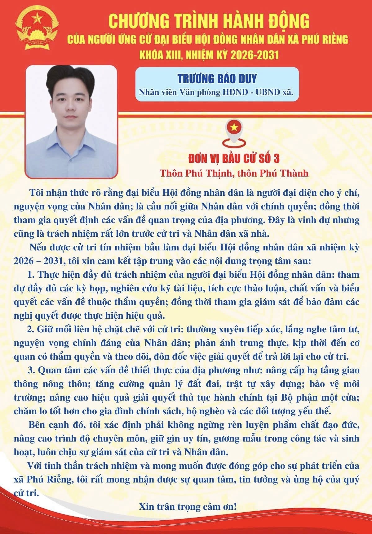 Chương trình hành động ông Trương Bảo Duy