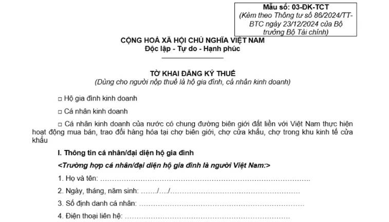 Chọn hồ sơ 03-ĐK-TCT Tờ khai đăng ký