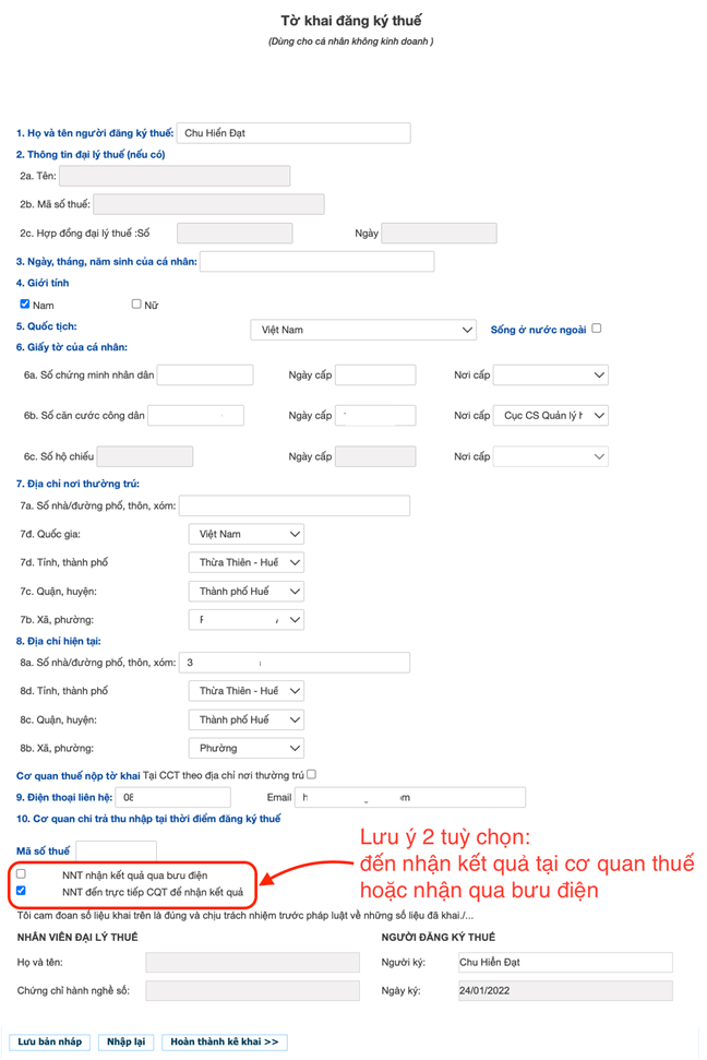 Kiểm tra và bổ sung thông tin cá nhân