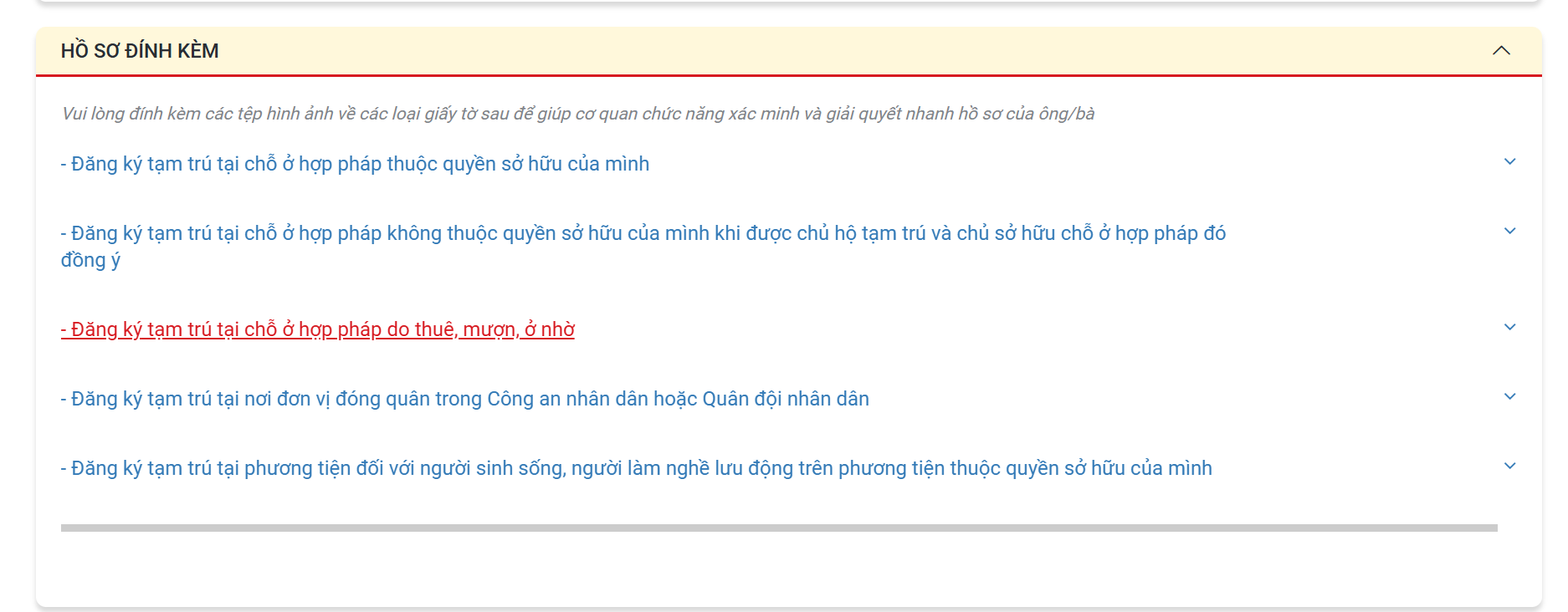 Đính kèm hồ sơ, hợp đồng thuê mượn nhà để nộp thủ tục lưu trú trực tuyến