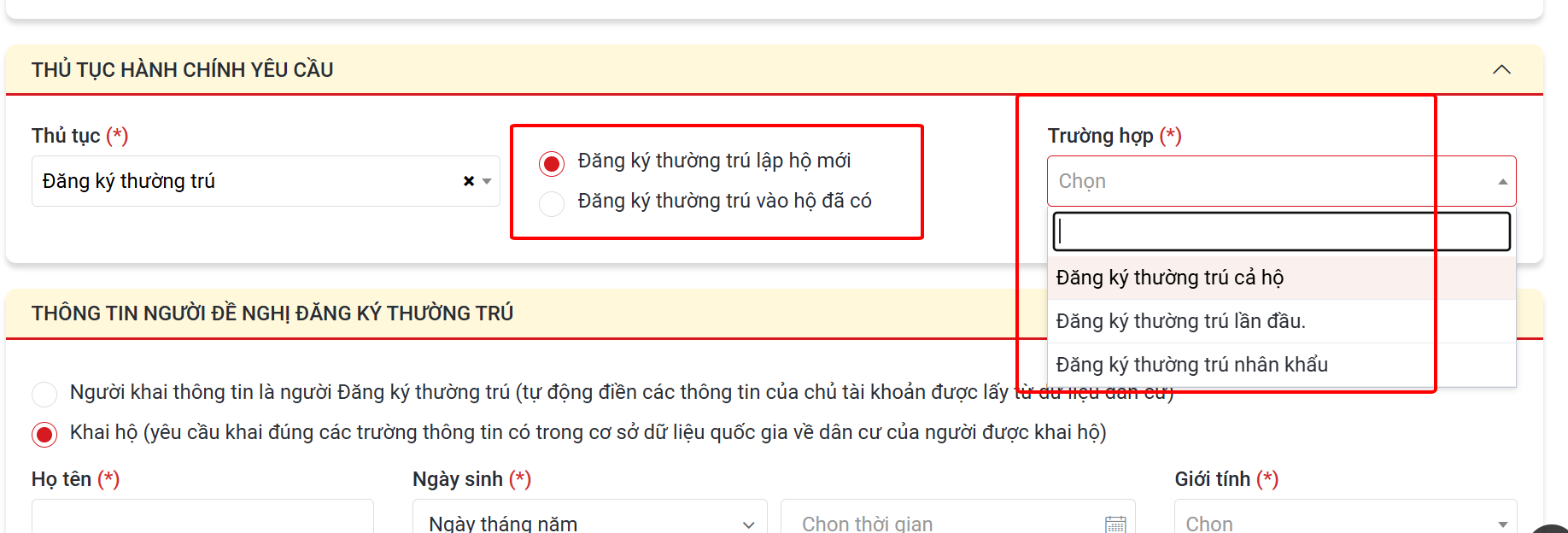Lựa chọn trường hợp đăng ký thường trú trực tuyến phù hợp
